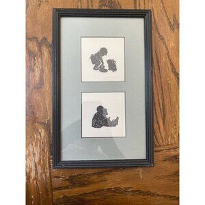 Vintage Black Silhouette Art Prints Of Children Playing In Black Frame